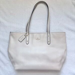 Coach 2015 White/Gold City Zip Tote Medium Handbag Purse F36875 DIRTY INSIDE